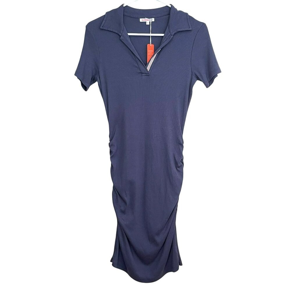 Shopbop Sundry Collared Polo Ruched Blue Dress Size Small NWT